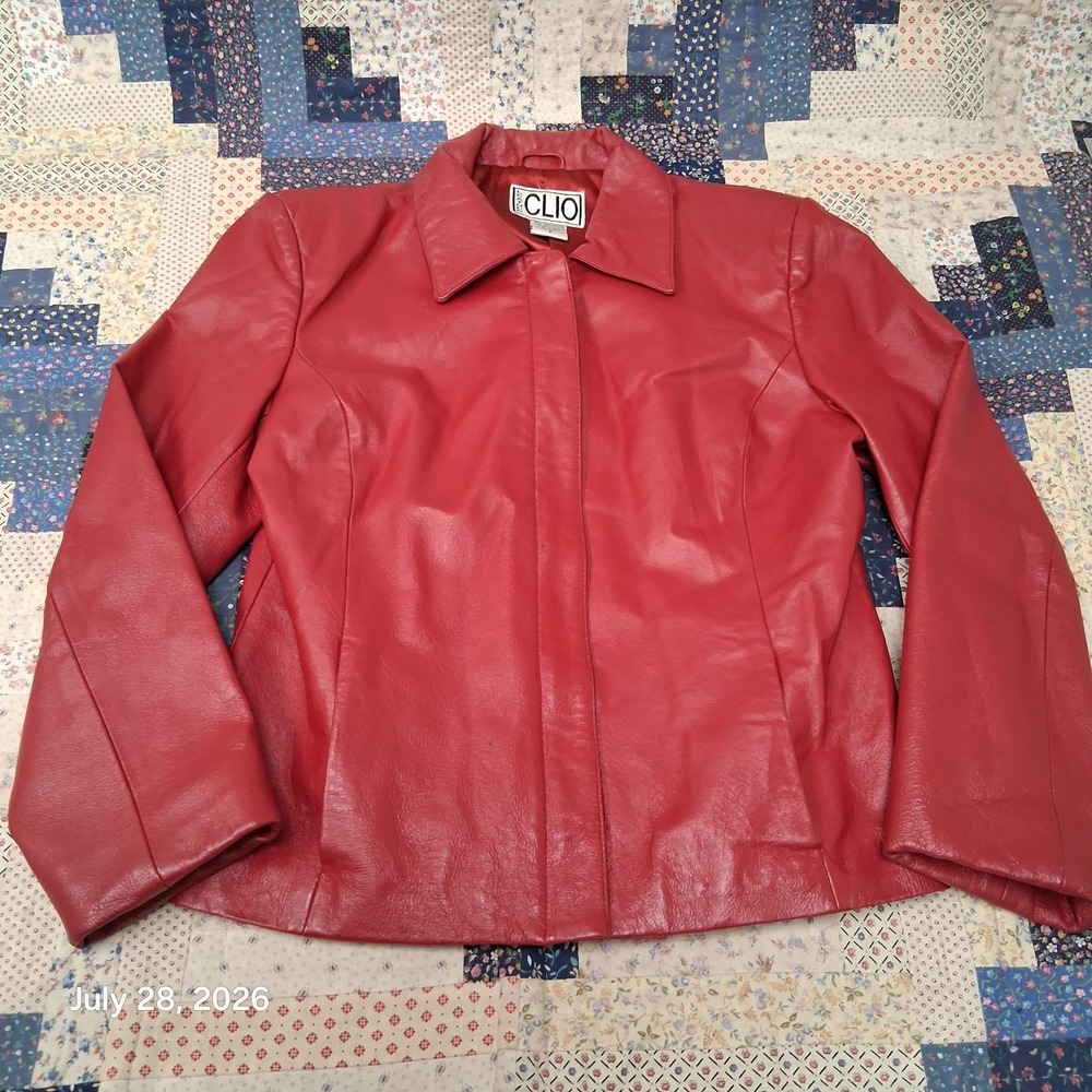 Vintage Leather Clio Jacket Womens Size 8 Red Genuine Leather Y2K Tailored Lined